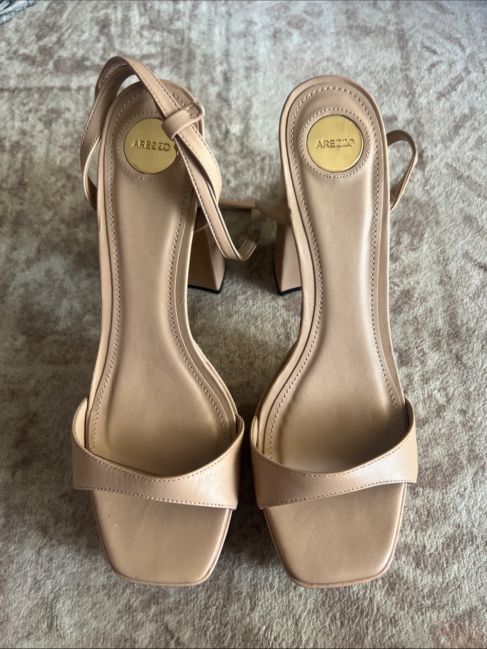 Arezzo Beige Slingback Block Heel Sandals